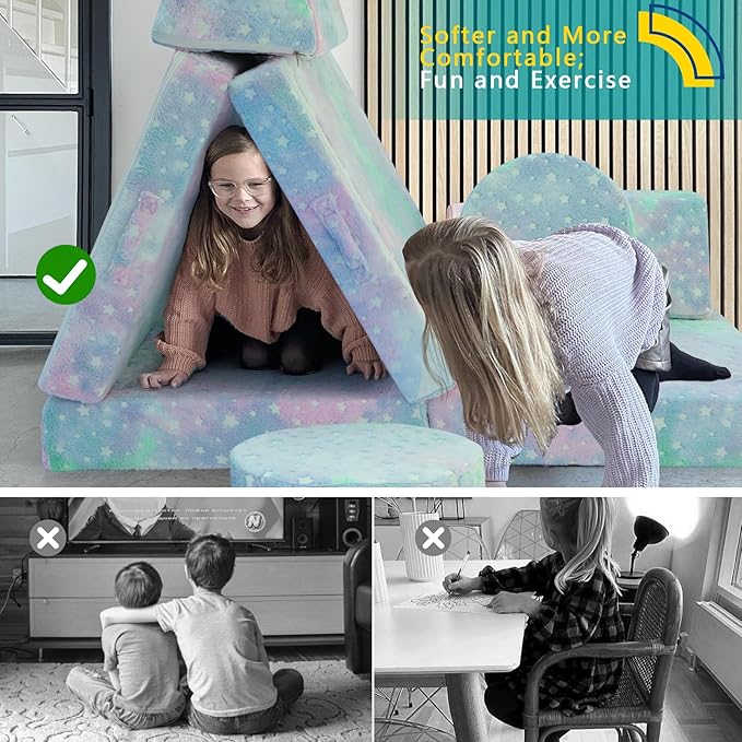 MeMoreCool Modular Glow Sofa for Kids, Colorful Star 8-Piece Convertible Foam - Image 7