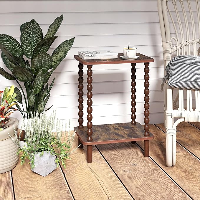 2-Tier End Table, Vintage Side Table, Solid Wood Bedside Table - Image 8