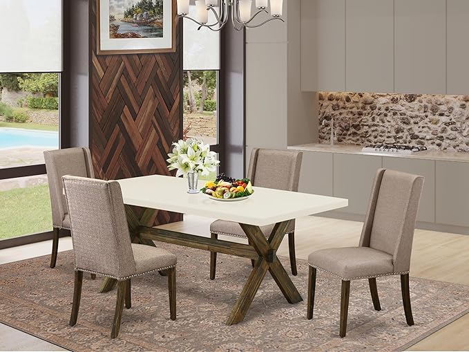 East West Furniture X727FL716-5 5 Piece Dining Set Includes a Rectangle Dining - Image 2