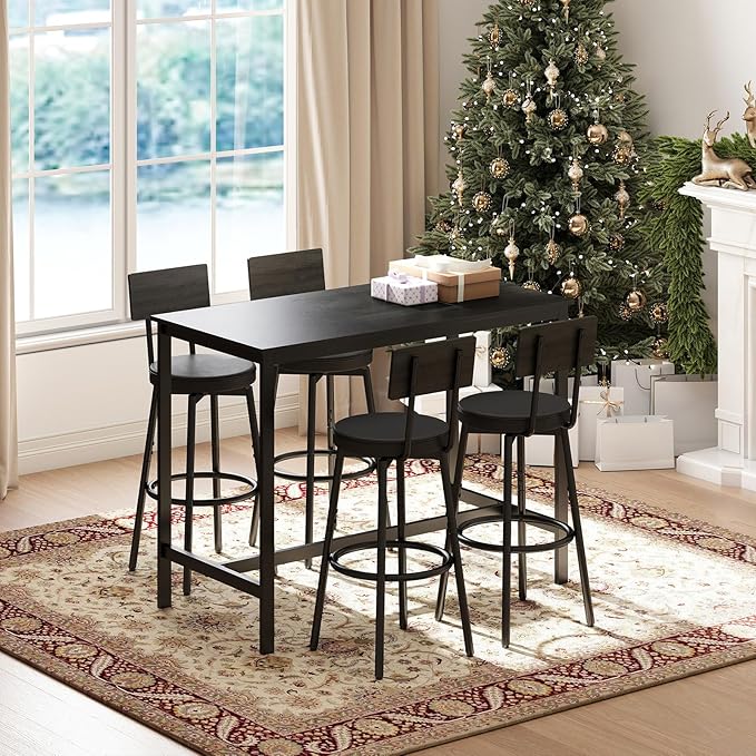 Dining Table Set for 4, 5-Piece Bar Table Set, Kitchen Table and Chairs - Image 7