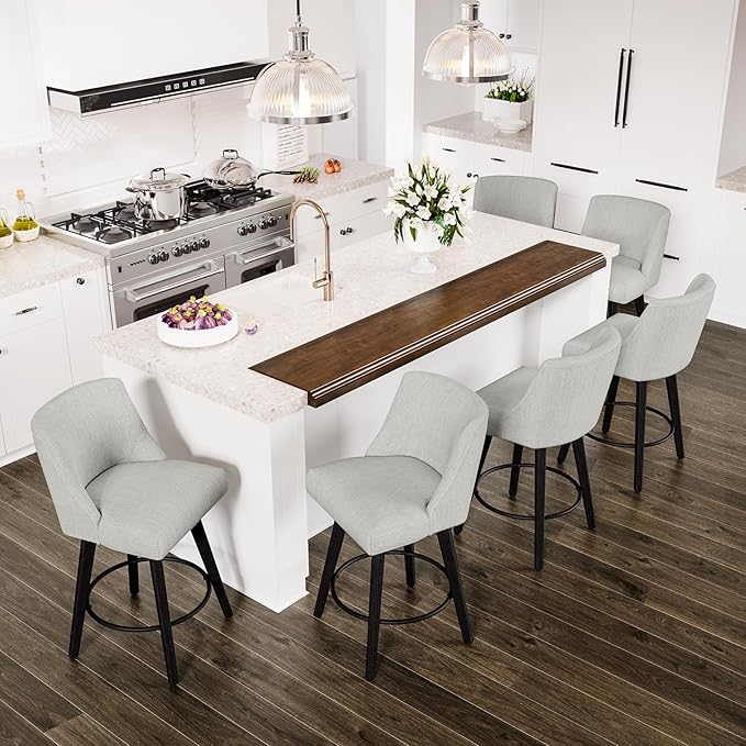 Counter Height Swivel Bar Stools Set of 6, 26 Inch Bar Stools by AMICLIBER