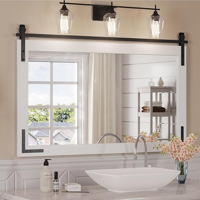 Farmhouse Mirror for Bathroom, Rectangle Barn Door Vanity Mirrors for Wall by Mestikits
