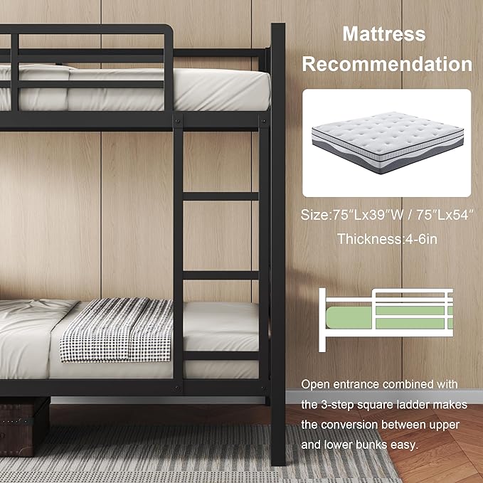 Feonase Metal Bunk Bed Twin Over Twin - Image 6