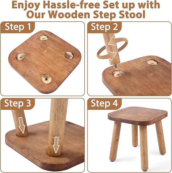 9.3 Inch Wooden Step Stool for Adults and Toddlers, Portable & Sturdy, Plant - Image 4