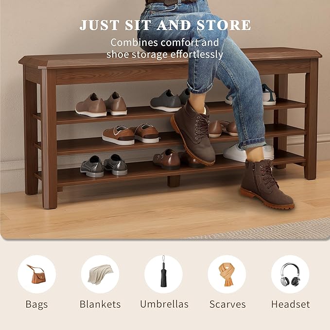 Shoe Rack for Front Door Entrance, Solid Wood Shoe Bench for Closet, Holds Up - Image 4