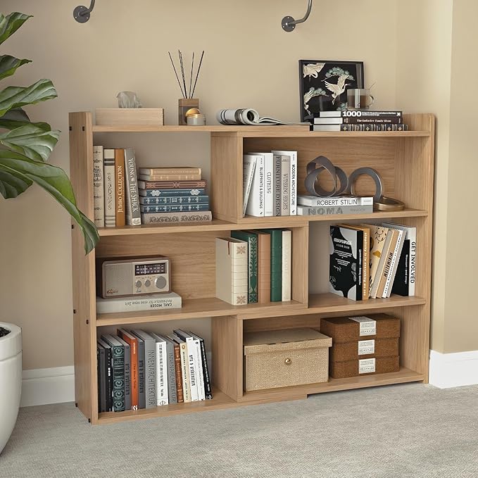 Open Shelf Low Bookcase, Wooden 4-Tier Floor Standing Expandable 25-47 inch by Cmishe