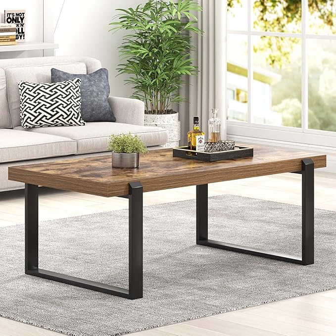 FOLUBAN Coffee Table, Modern Rustic Wood and Metal Center Table, Industrial - Image 3