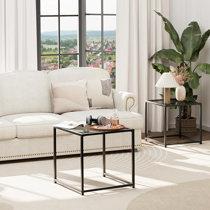 Garden 4 you Coffee Table Set of 2, Modern Glass Nesting Table, Metal Frame - Image 7