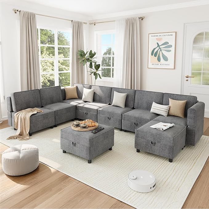 GAOMON 139.4" Chenille Reversible Sectional Sofa, 9-Seater Modular Sectional by GAOMON