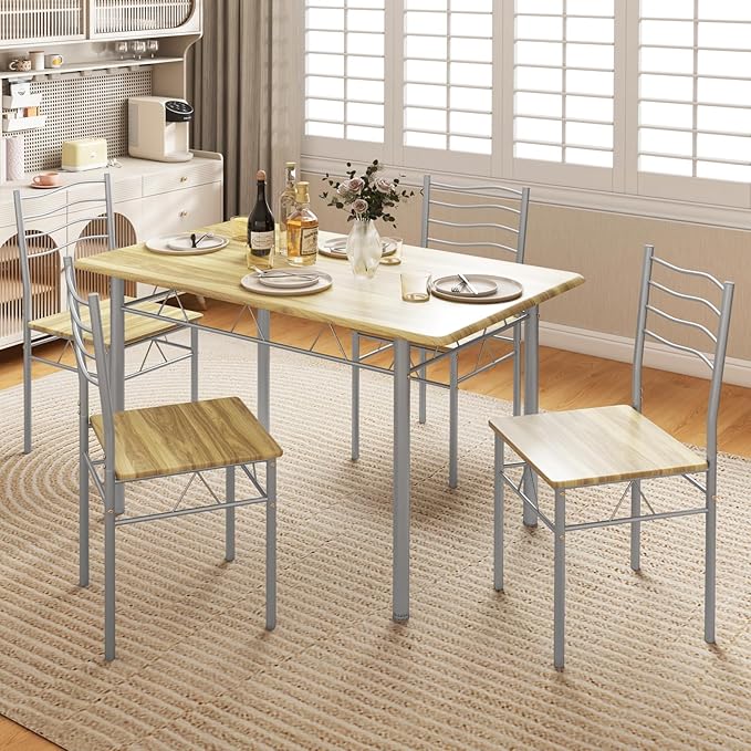 5 Piece Dining Table Set for 4 Chairs Modern Wood Metal Kitchen Breakfast - Image 9
