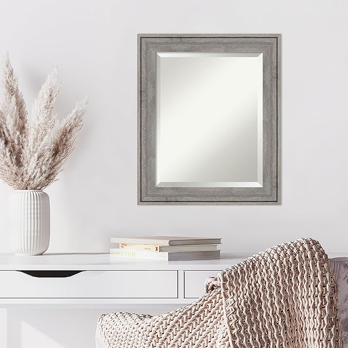 Amanti Art Grey Wall Mirror 25x21 Regis Barnwood Grey Rectangle Bathroom Mirror - Image 6