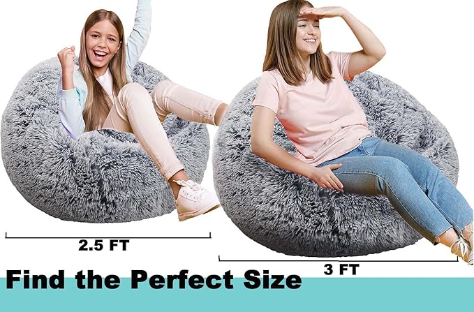 Fluffy Bean Bag Chair, 3FT Round Memory Foam Filled Bean Bag - Image 4