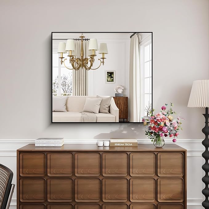 KOCUUY Black Rectangle Mirror, Large Black Wall Mounted Mirror, Metal Framed - Image 2