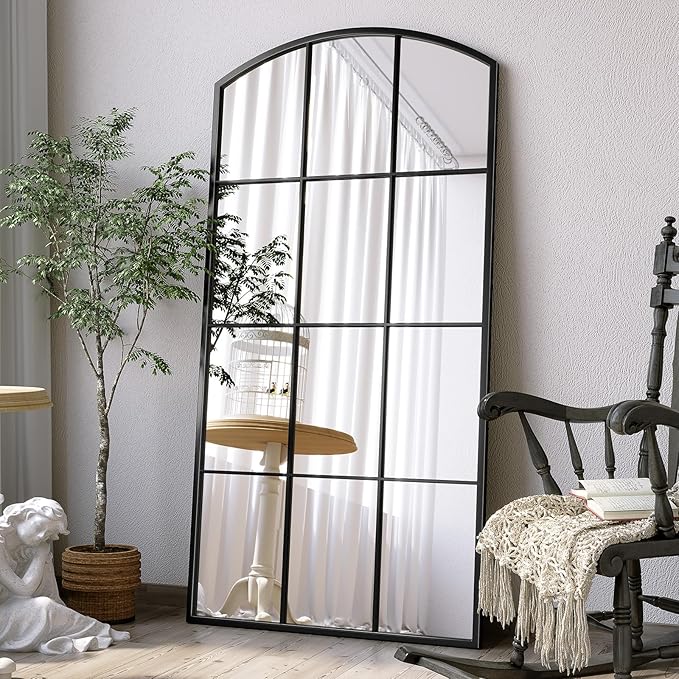 Arched Window Mirror, Tall Farmhouse Grid Mirror by Brauthon