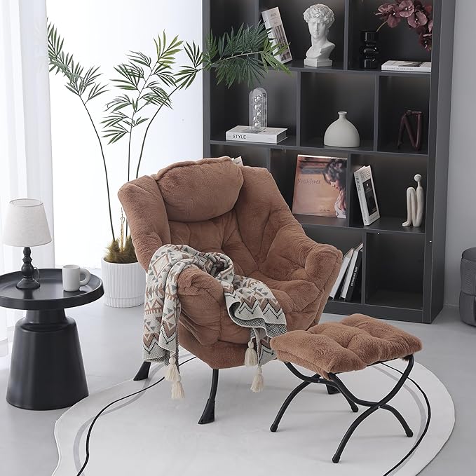 Lazy Chair with Folding Ottoman, Modern Accent Lounge Armchair with Armrests - Image 5