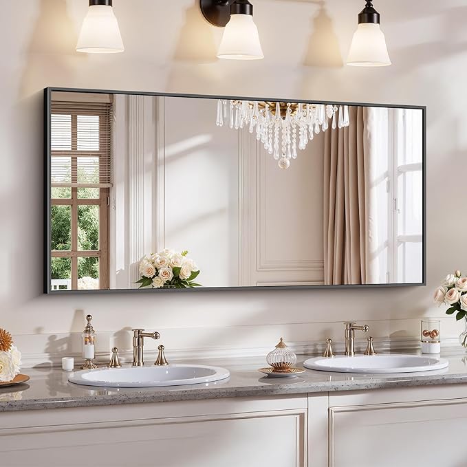 YIROMAN Bathroom Mirror 48"x24", Large Matte Black Bathroom Mirror by Unknown