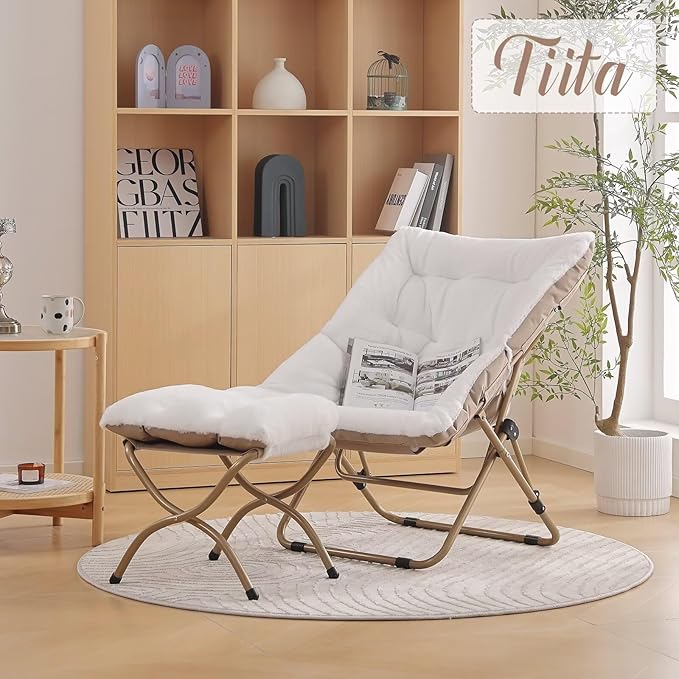 Tiita Comfy Folded Chair, Soft Faux Fur Oversized Folding Accent Chair - Image 2