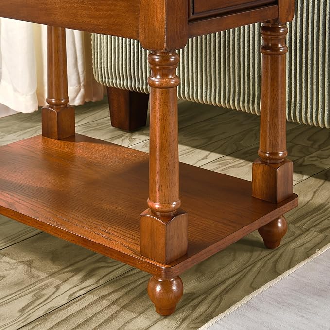 Narrow End Table with Drawer and Open Storage Shelf, Solid Wood Sofa Side Table - Image 8
