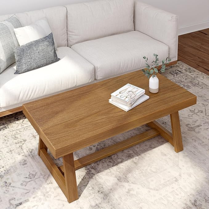 Plank+Beam Classic Rectangular Coffee Table, 48 Inch Farmhouse Coffee Table - Image 5
