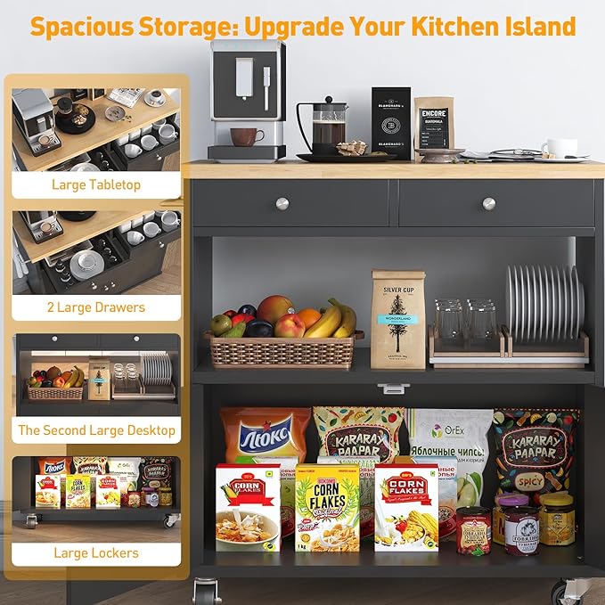 Rolling Kitchen Island with Storage Cabinet, 35.4'' Width Kitchen Cart - Image 8