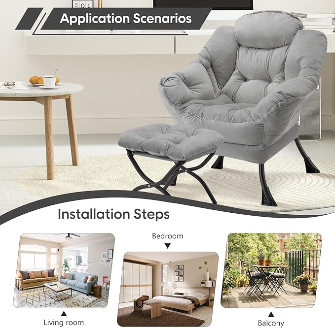 Lazy Chair with Folding Ottoman Modern Large Accent Chair, Contemporary Lounge - Image 5