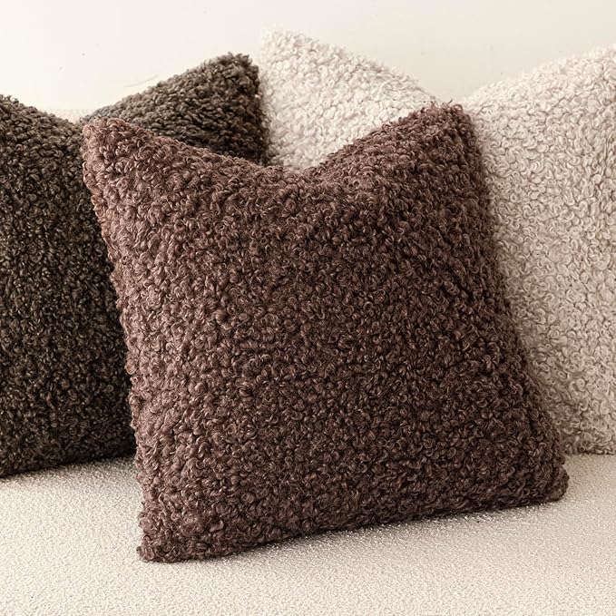 Foindtower 2 Pieces 18x18 Inch Red Brown, Faux Fur Throw Pillow Cover Accent - Image 4