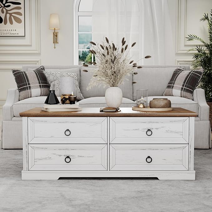 Farmhouse Coffee Table with Drawers 47 in Living Room Tables with Storage - Image 6