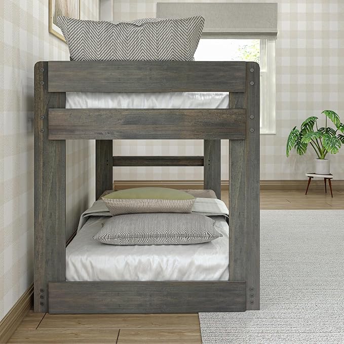 Max & Lily Modern Farmhouse Low Bunk Bed, Twin-Over-Twin Bed Frame - Image 7