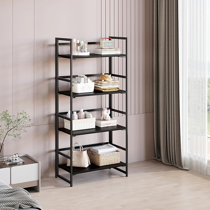 BHG Vintage Multifunctional Folding Bookshelf, No-Assembly Plant Stand Storage - Image 4