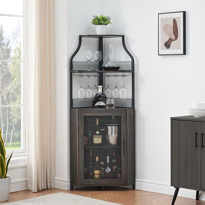 GarveeHome Corner Wine Bar Rack Cabinet - Image 3