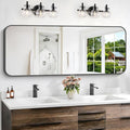 Bathroom Mirror, 60 x 24 inch Metal Framed Black Rectangle Mirror, Rounded by WelcometoCIVENO