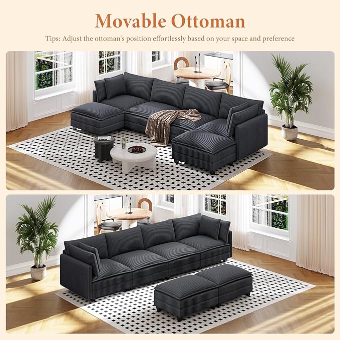 Vesgantti 143" U Shaped Sectional Modular Couch, Comfy Corduroy Upholstered - Image 8