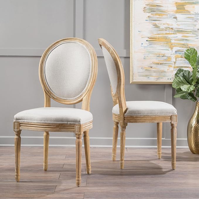 Christopher Knight Home Phinnaeus Polyester Beige Fabric Dining Chair, 2-Pcs Set - Image 2