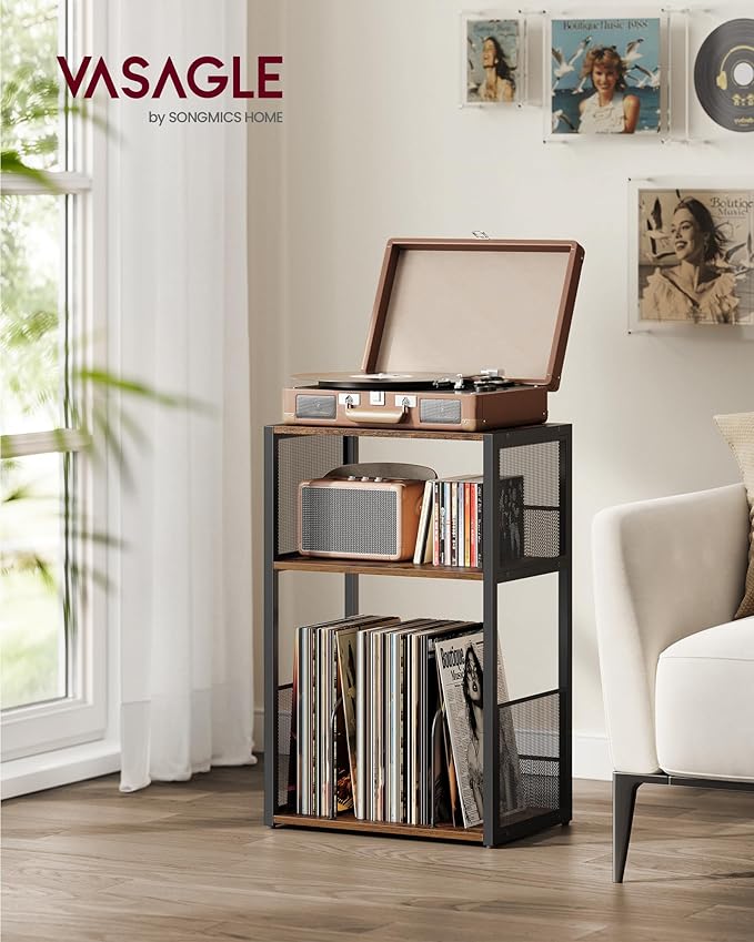 VASAGLE Record Player Stand, 3-Tier Side Table, Vinyl Record Storage up to 100 - Image 2