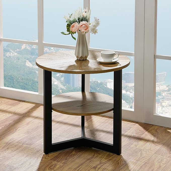 LEEMTORIG Round Side Table, Large 2-Tier End Table Nightstand - Image 9