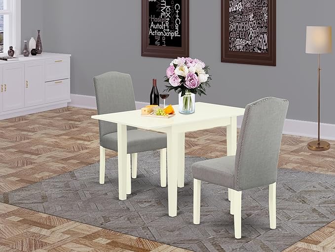 East West Furniture 1NDEN3-LWH-06 3 Piece Dining Table Set Contains a Rectangle - Image 2