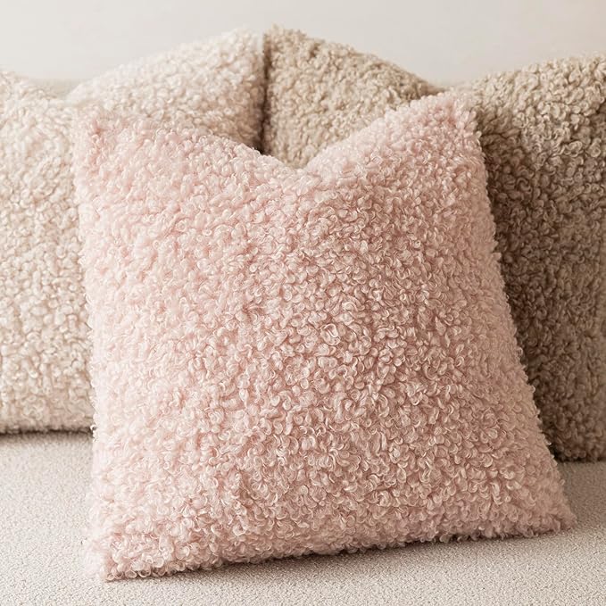 Foindtower 2 Pieces 20x20 Inch Light Pink, Faux Fur Throw Pillow Cover Accent - Image 4