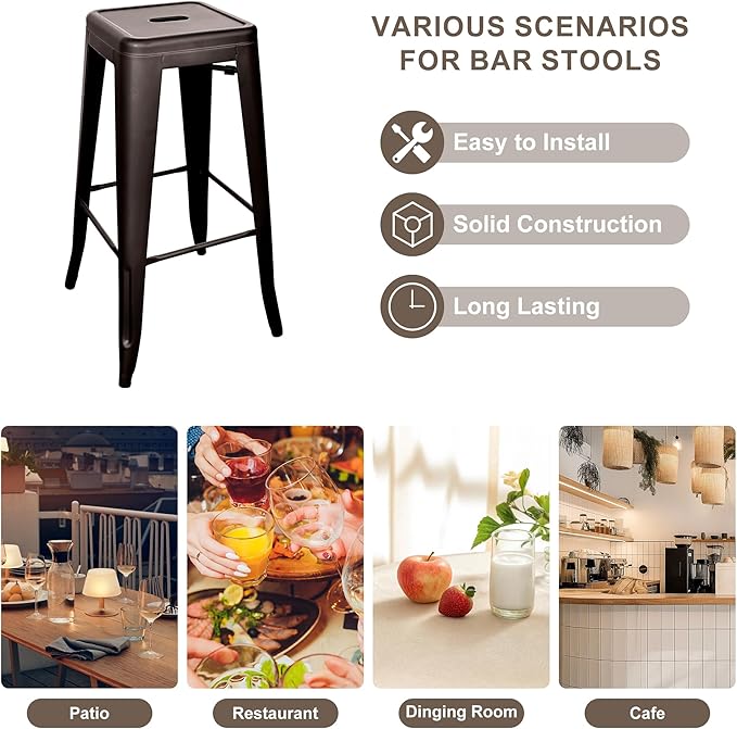30 Inches Metal Bar Stools, High Backless Stools, Indoor Outdoor Stackable - Image 6