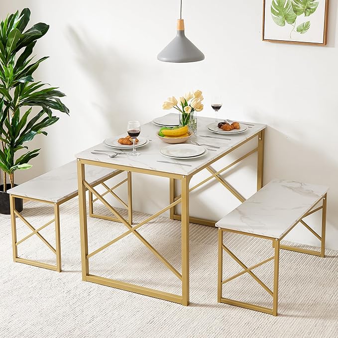 VECELO Kitchen Table with 2 Benches - Image 4