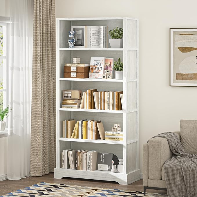 TVU 5-Shelf Wood Bookcase, 65 Inch Tall Bookshelf - Image 6