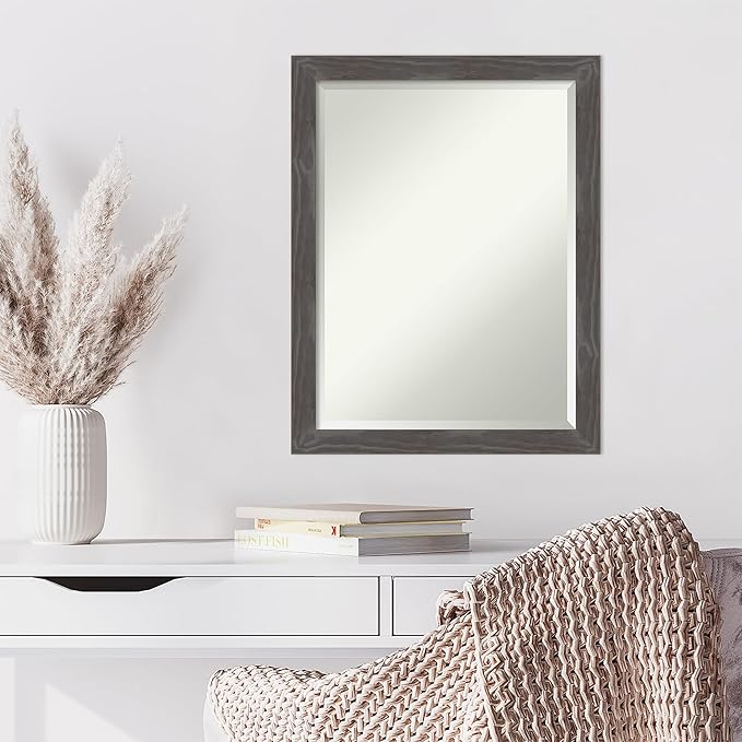 Amanti Art Grey Wall Mirror 27x21 Woodridge Rustic Grey Rectangle Bathroom - Image 6