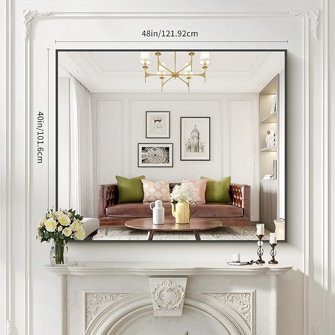 40x48inch Black Bathroom Mirror, Large Rectangular Wall Mirrors - Image 7