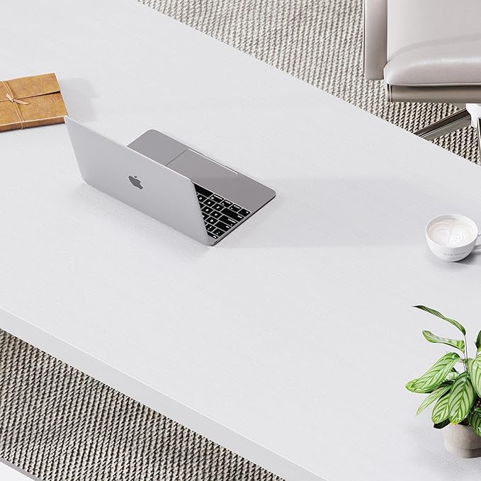 LVB Modern White Computer Desk, Long Industrial Home Office Desk - Image 4