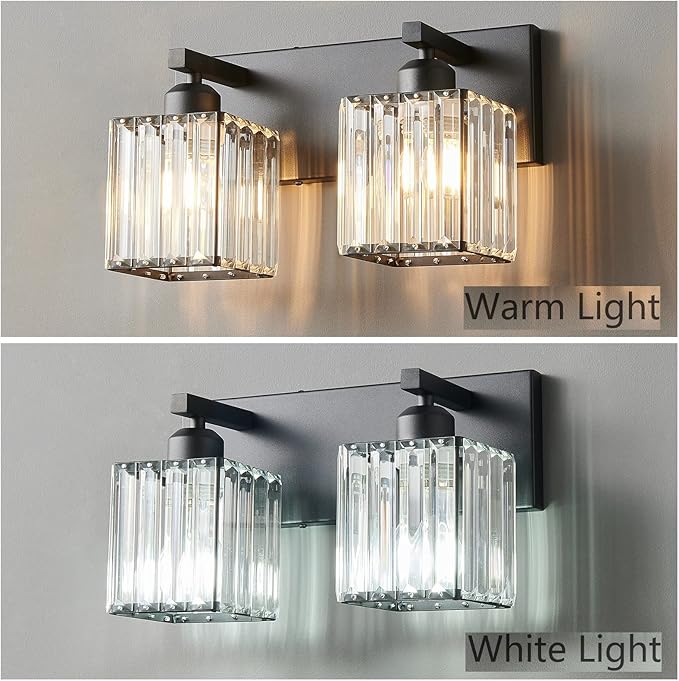 Modern Bathroom Vanity Light 2-Lights Black Crystal Bathroom Wall Light Vanity - Image 2