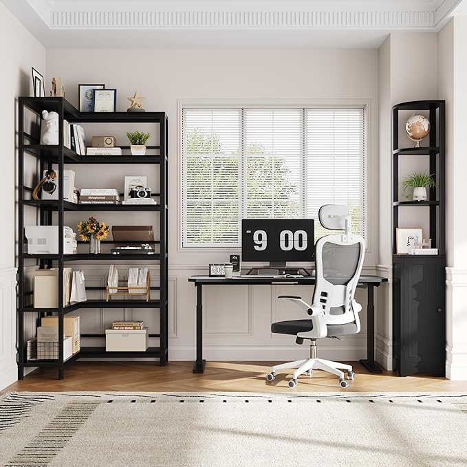 Keyluv Black Corner Bookshelf 72" Tall Corner Book Shelves Cases 2 Pieces Open - Image 3