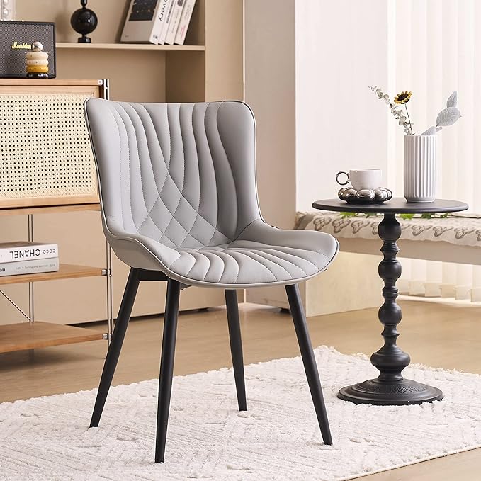 YOUTASTE Grey Dining Chairs Set of 2 Faux Leather Upholstered Kitchen Dining - Image 3