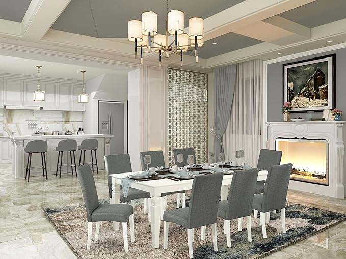 East West Furniture LGDR9-LWH-07 9 Piece Dining Room Set Includes a Rectangle - Image 2