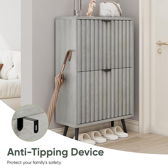 Smuxee Shoe Cabinet with 2 Flip Drawers, 23.6" Grey Hidden Shoe Storage Cabinet - Image 6