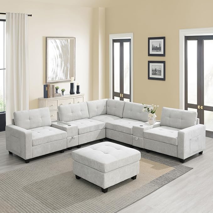 Merax 6 Seater Chenille Sectional Couches - Image 8