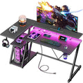 47 Inch Gaming Desk with Power Outlet & LED Lights, Corner Computer Desk with 3 by Korfile
